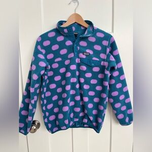 Patagonia Synchilla Girls Pullover Jacket Snap T Polka Dot Teal Pink 14 (XL)